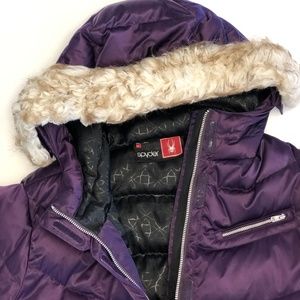 Spyder Puffer Ski Jacket with Faux Fur Trim L